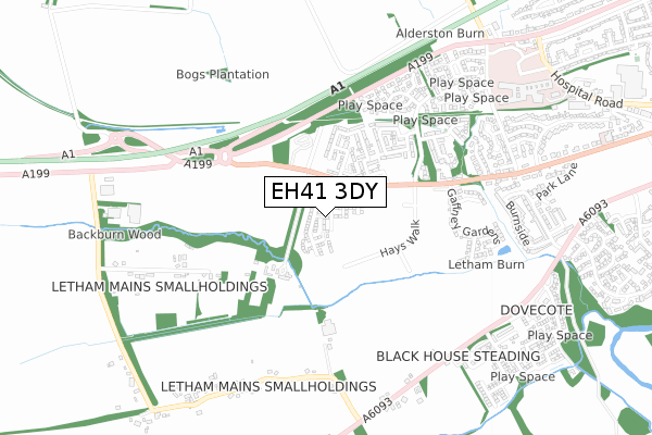 EH41 3DY map - small scale - OS Open Zoomstack (Ordnance Survey)