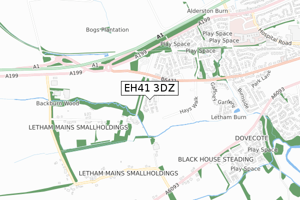 EH41 3DZ map - small scale - OS Open Zoomstack (Ordnance Survey)