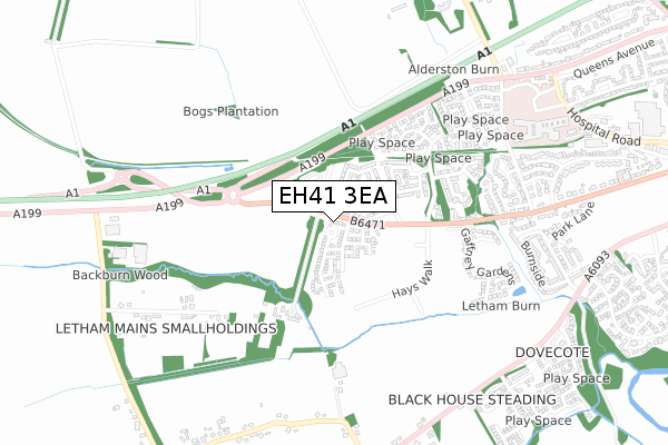 EH41 3EA map - small scale - OS Open Zoomstack (Ordnance Survey)