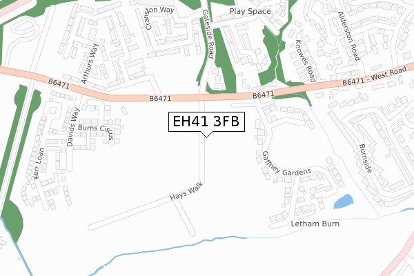 EH41 3FB map - large scale - OS Open Zoomstack (Ordnance Survey)