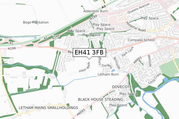 EH41 3FB map - small scale - OS Open Zoomstack (Ordnance Survey)
