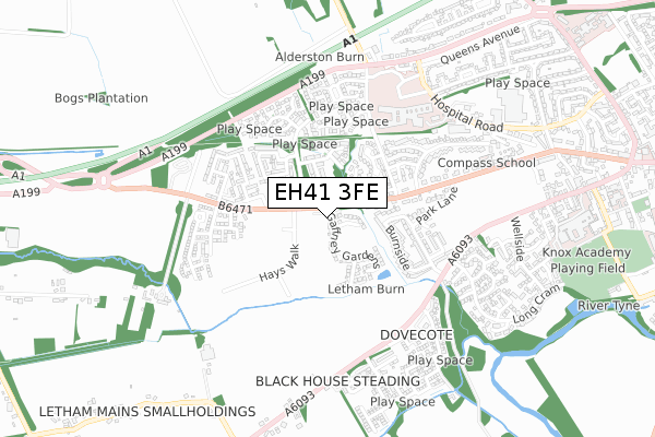 EH41 3FE map - small scale - OS Open Zoomstack (Ordnance Survey)