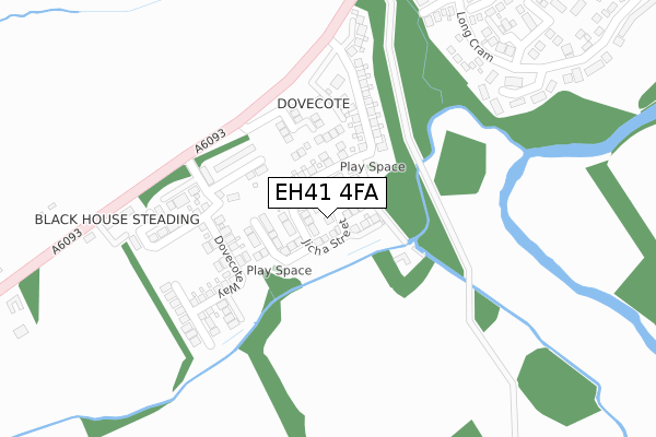 EH41 4FA map - large scale - OS Open Zoomstack (Ordnance Survey)