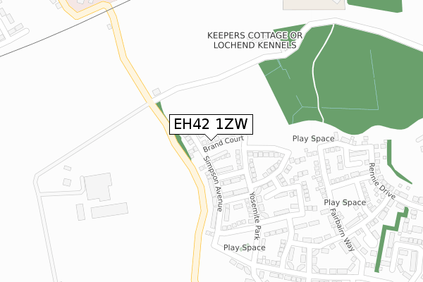 EH42 1ZW map - large scale - OS Open Zoomstack (Ordnance Survey)