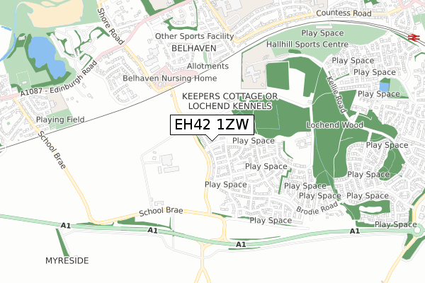 EH42 1ZW map - small scale - OS Open Zoomstack (Ordnance Survey)
