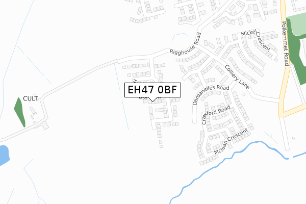 EH47 0BF map - large scale - OS Open Zoomstack (Ordnance Survey)