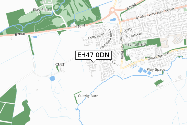 EH47 0DN map - small scale - OS Open Zoomstack (Ordnance Survey)