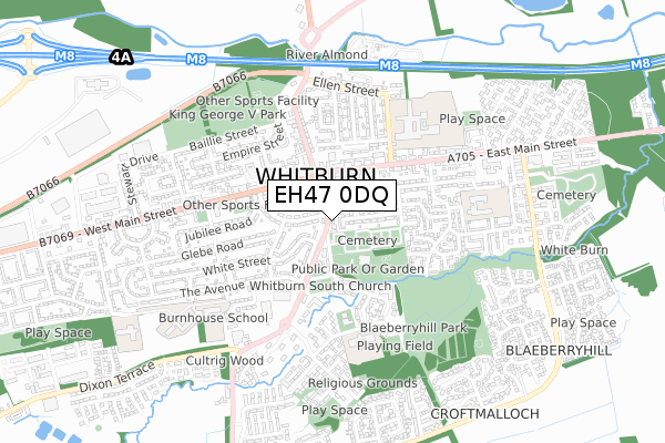 EH47 0DQ map - small scale - OS Open Zoomstack (Ordnance Survey)