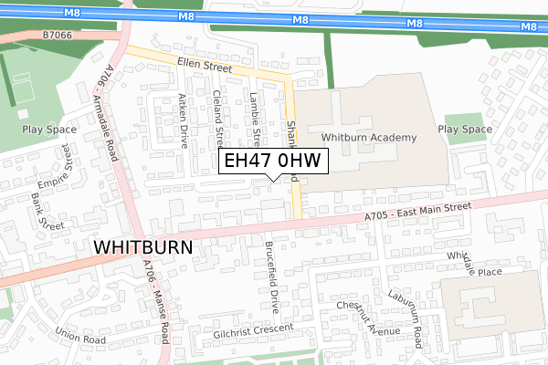 EH47 0HW map - large scale - OS Open Zoomstack (Ordnance Survey)