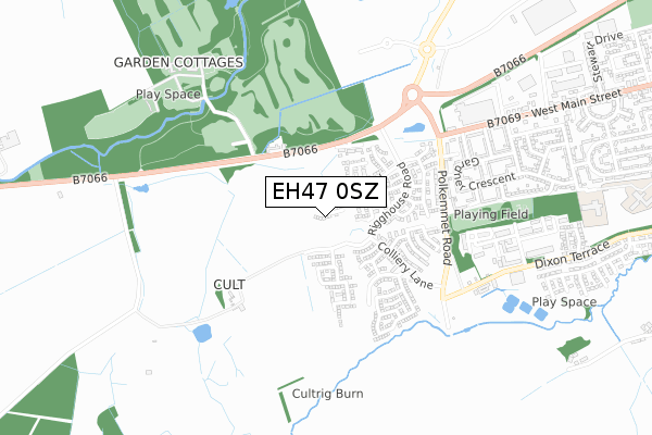 EH47 0SZ map - small scale - OS Open Zoomstack (Ordnance Survey)