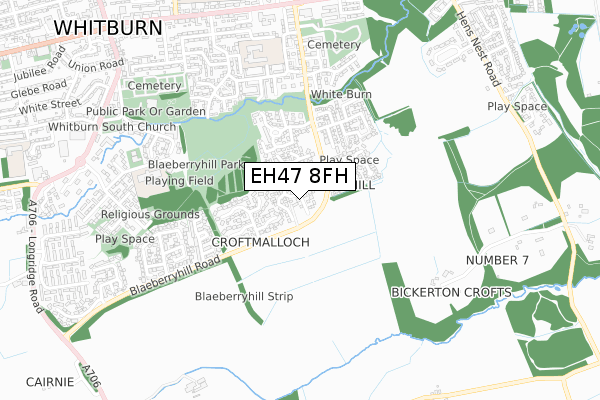 EH47 8FH map - small scale - OS Open Zoomstack (Ordnance Survey)