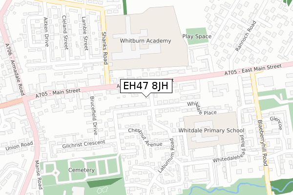 EH47 8JH map - large scale - OS Open Zoomstack (Ordnance Survey)
