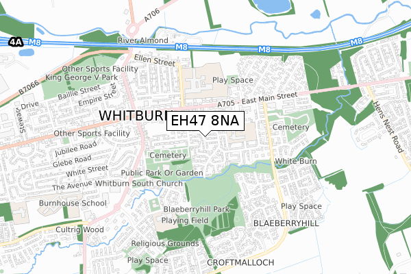 EH47 8NA map - small scale - OS Open Zoomstack (Ordnance Survey)