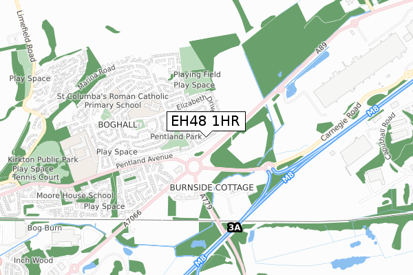 EH48 1HR map - small scale - OS Open Zoomstack (Ordnance Survey)