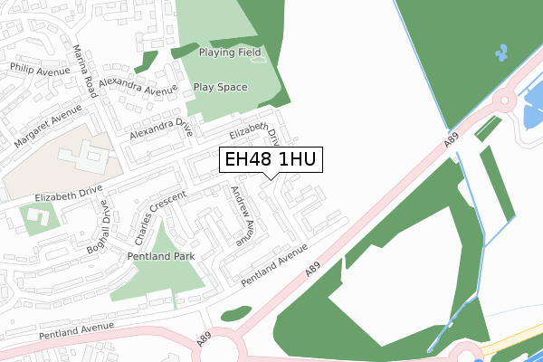 EH48 1HU map - large scale - OS Open Zoomstack (Ordnance Survey)