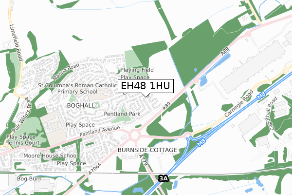 EH48 1HU map - small scale - OS Open Zoomstack (Ordnance Survey)