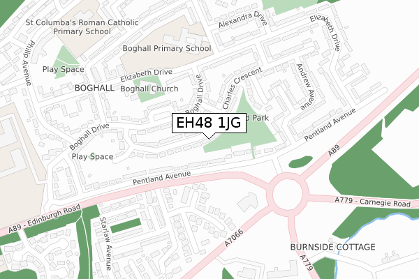 EH48 1JG map - large scale - OS Open Zoomstack (Ordnance Survey)