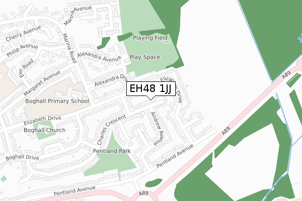 EH48 1JJ map - large scale - OS Open Zoomstack (Ordnance Survey)