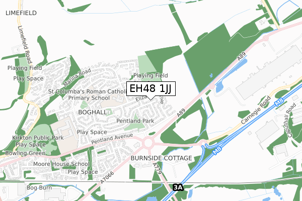 EH48 1JJ map - small scale - OS Open Zoomstack (Ordnance Survey)