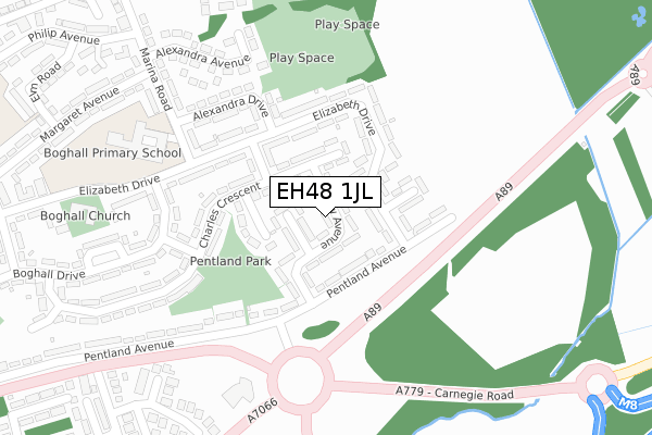 EH48 1JL map - large scale - OS Open Zoomstack (Ordnance Survey)