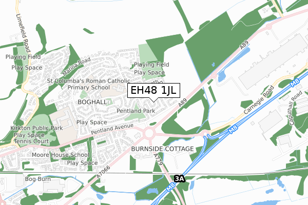 EH48 1JL map - small scale - OS Open Zoomstack (Ordnance Survey)
