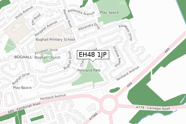 EH48 1JP map - large scale - OS Open Zoomstack (Ordnance Survey)