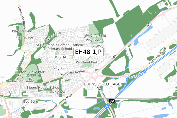 EH48 1JP map - small scale - OS Open Zoomstack (Ordnance Survey)
