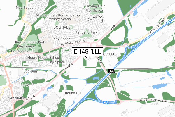 EH48 1LL map - small scale - OS Open Zoomstack (Ordnance Survey)