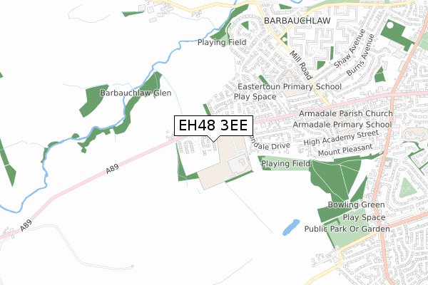 EH48 3EE map - small scale - OS Open Zoomstack (Ordnance Survey)