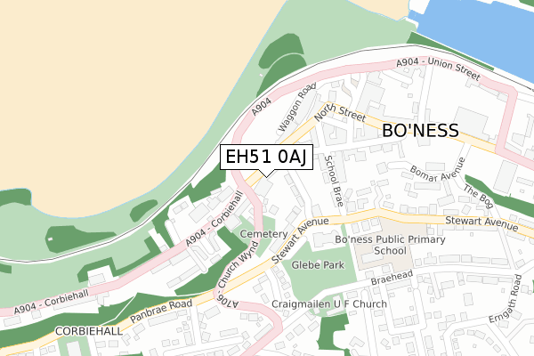 EH51 0AJ map - large scale - OS Open Zoomstack (Ordnance Survey)