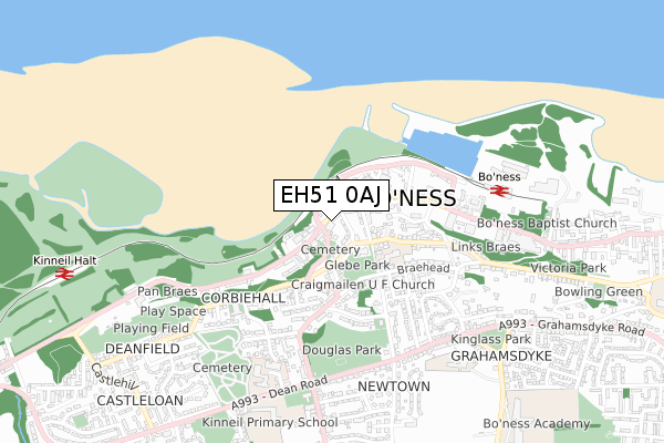 EH51 0AJ map - small scale - OS Open Zoomstack (Ordnance Survey)