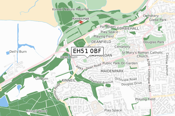 EH51 0BF map - small scale - OS Open Zoomstack (Ordnance Survey)