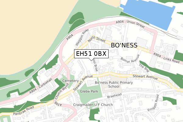 EH51 0BX map - large scale - OS Open Zoomstack (Ordnance Survey)