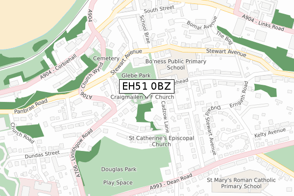 EH51 0BZ map - large scale - OS Open Zoomstack (Ordnance Survey)