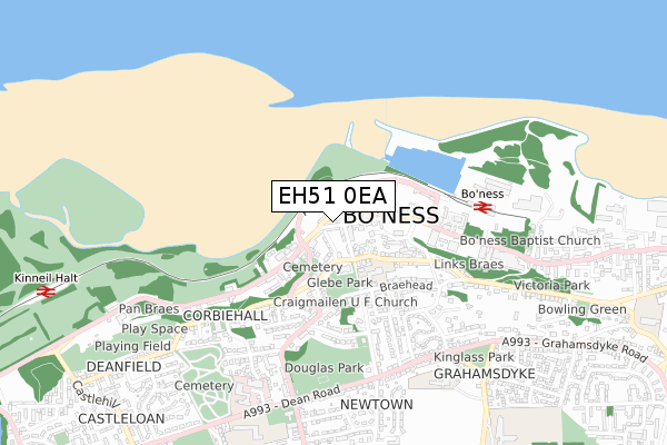EH51 0EA map - small scale - OS Open Zoomstack (Ordnance Survey)