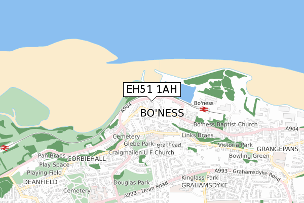 EH51 1AH map - small scale - OS Open Zoomstack (Ordnance Survey)