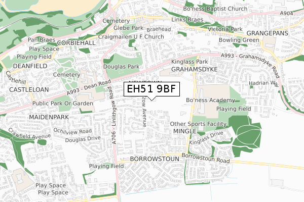 EH51 9BF map - small scale - OS Open Zoomstack (Ordnance Survey)