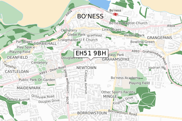 EH51 9BH map - small scale - OS Open Zoomstack (Ordnance Survey)