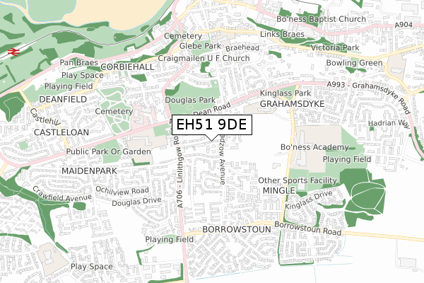 EH51 9DE map - small scale - OS Open Zoomstack (Ordnance Survey)