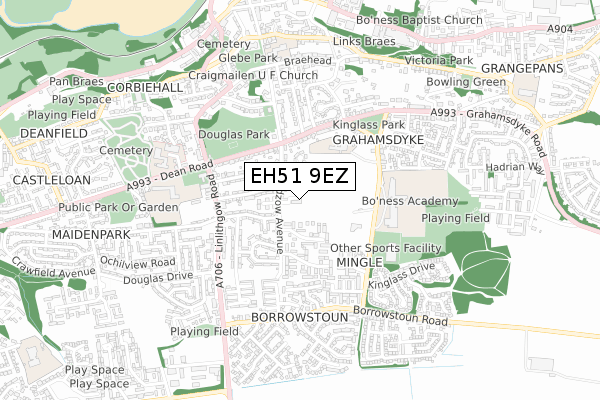 EH51 9EZ map - small scale - OS Open Zoomstack (Ordnance Survey)