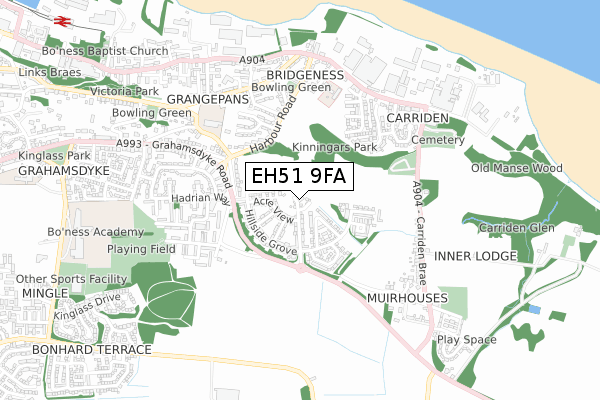 EH51 9FA map - small scale - OS Open Zoomstack (Ordnance Survey)