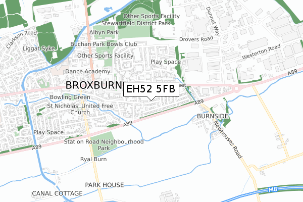 EH52 5FB map - small scale - OS Open Zoomstack (Ordnance Survey)