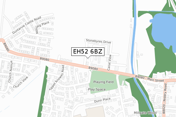 EH52 6BZ map - large scale - OS Open Zoomstack (Ordnance Survey)