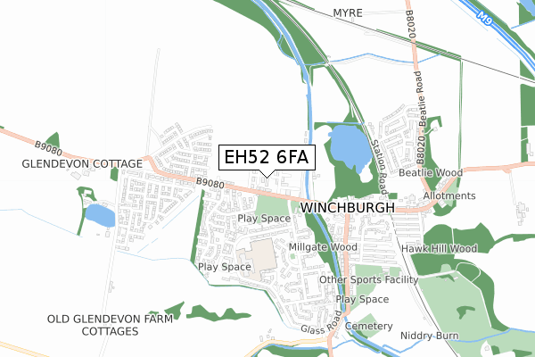 EH52 6FA map - small scale - OS Open Zoomstack (Ordnance Survey)