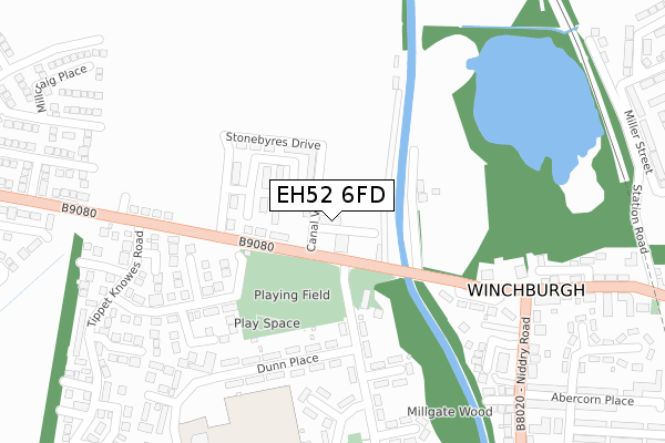 EH52 6FD map - large scale - OS Open Zoomstack (Ordnance Survey)