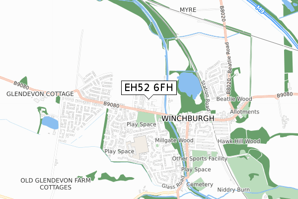 EH52 6FH map - small scale - OS Open Zoomstack (Ordnance Survey)