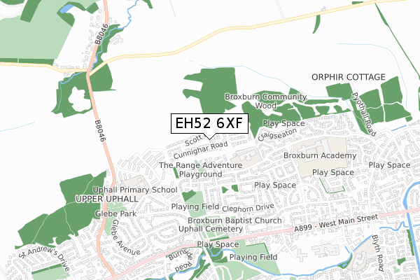 EH52 6XF map - small scale - OS Open Zoomstack (Ordnance Survey)