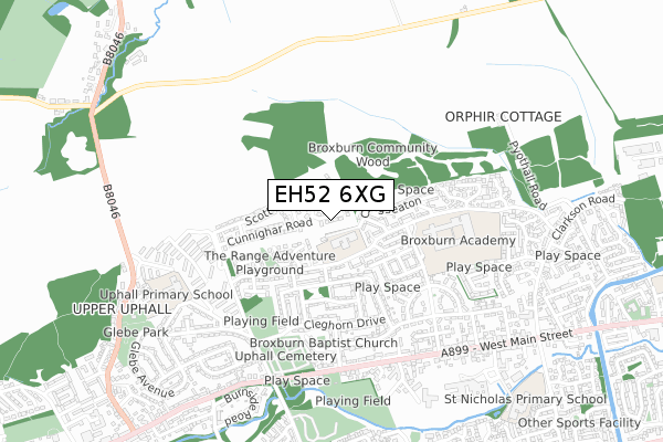 EH52 6XG map - small scale - OS Open Zoomstack (Ordnance Survey)