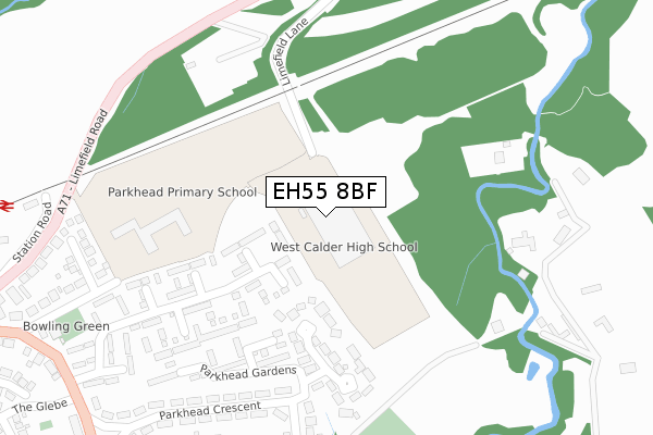 EH55 8BF map - large scale - OS Open Zoomstack (Ordnance Survey)