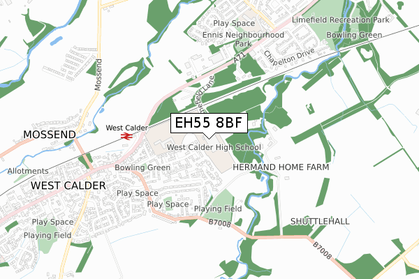 EH55 8BF map - small scale - OS Open Zoomstack (Ordnance Survey)